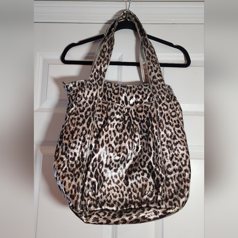 Kathy Van Zeeland Leapord Print Vinyl Shoulder Bag Straps Have Peeling
